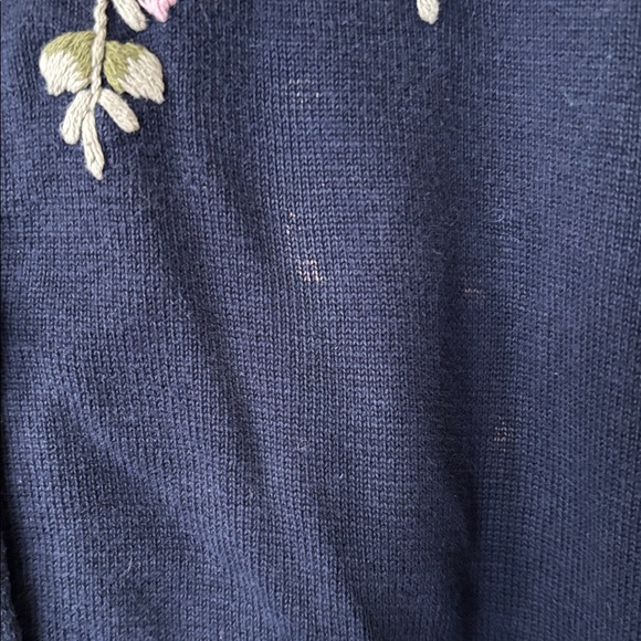 Vintage Floral Embroidered Cotton Cardigan Navy Cottagecore Sweater S/M - Picture 6 of 9